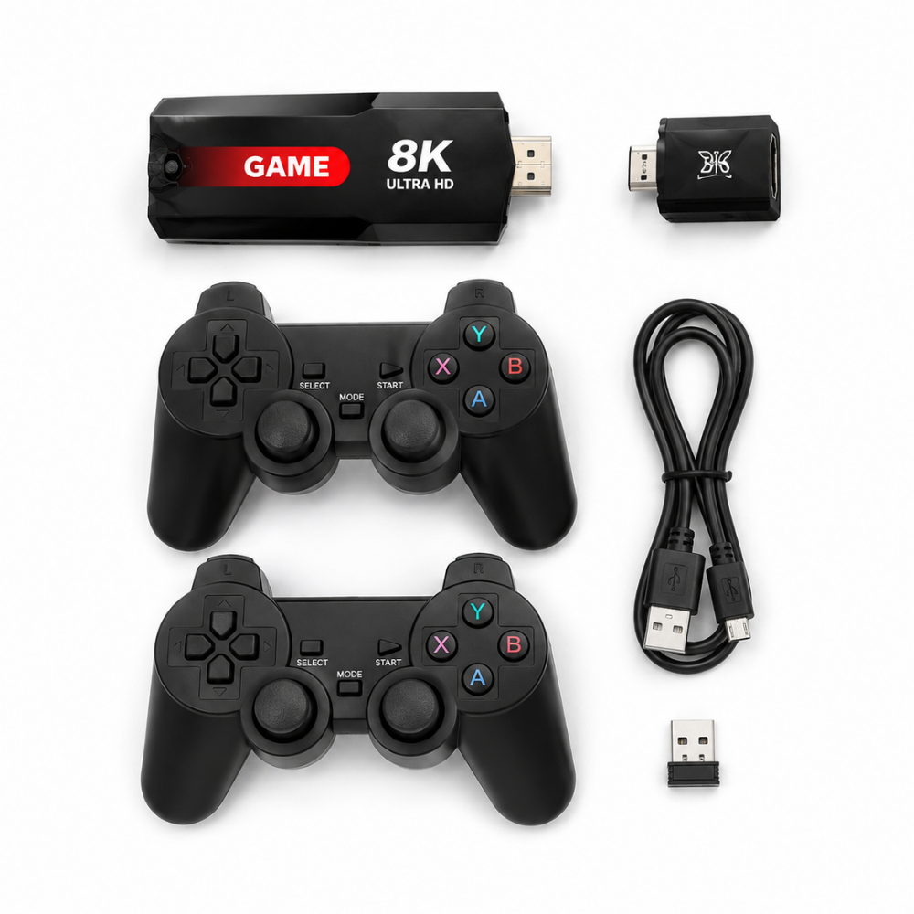 عصا ألعاب بدقة 8K فائقة الوضوح مع وحدتي تحكم لاسلكيتين – جهاز ألعاب بمنفذ HDMI