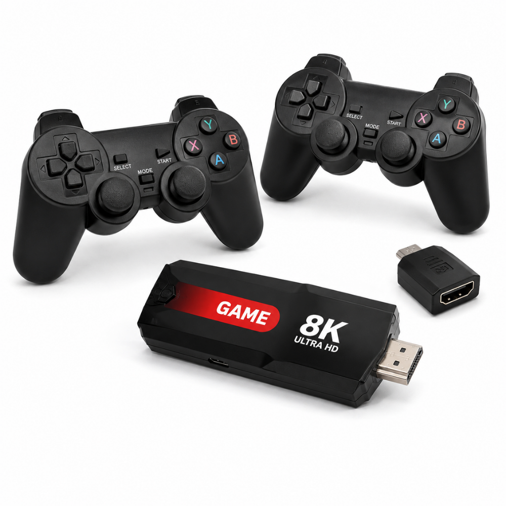 عصا ألعاب بدقة 8K فائقة الوضوح مع وحدتي تحكم لاسلكيتين – جهاز ألعاب بمنفذ HDMI
