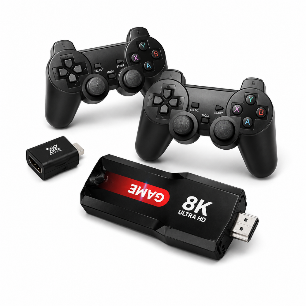 عصا ألعاب بدقة 8K فائقة الوضوح مع وحدتي تحكم لاسلكيتين – جهاز ألعاب بمنفذ HDMI